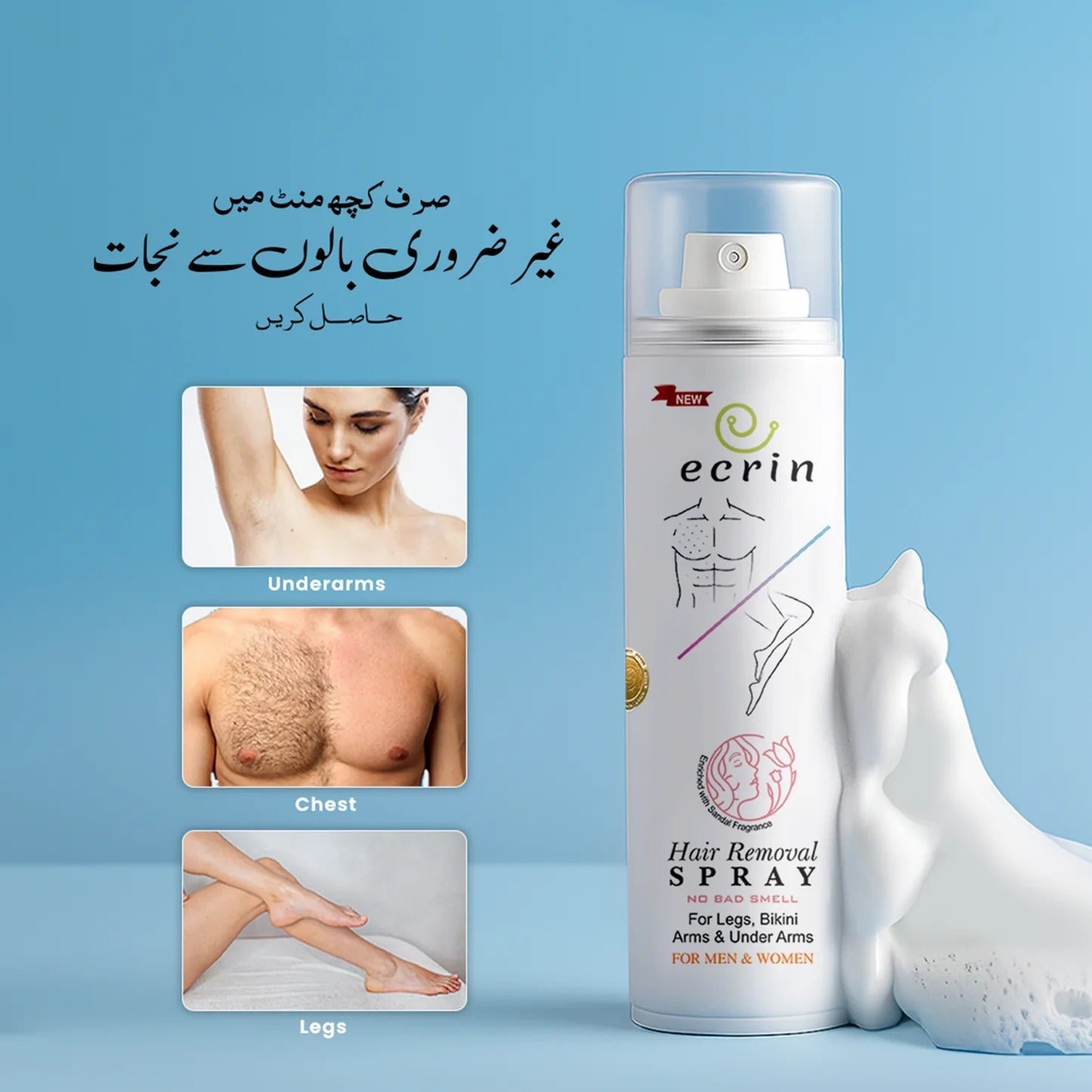 ECRIN COSMETICS  New Ecrin Hair Removal Foaming Spray - Advance Formula with Refreshing Fragrance (200ml) (FREE GIFT🎁 INCLUDED