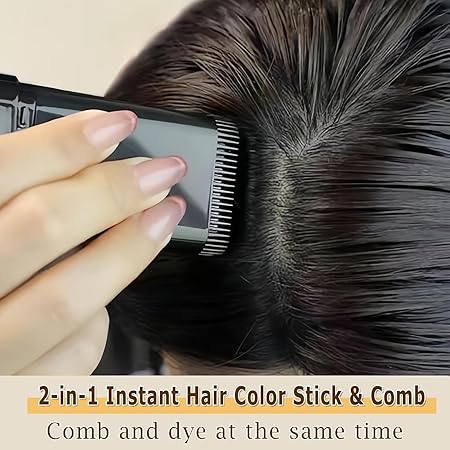 Instant Hair Color Stick With Built-In Comb, 2025 New Hair Dye Stick For Gray Hair, Touch Up Comb 2 In 1, Waterproof And Sweat-Proof (Nature Black) (Chestnut Brown)